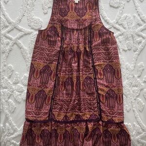 Bohemian Paisley Mini (Above the Knee) Dress - Pink and Purple